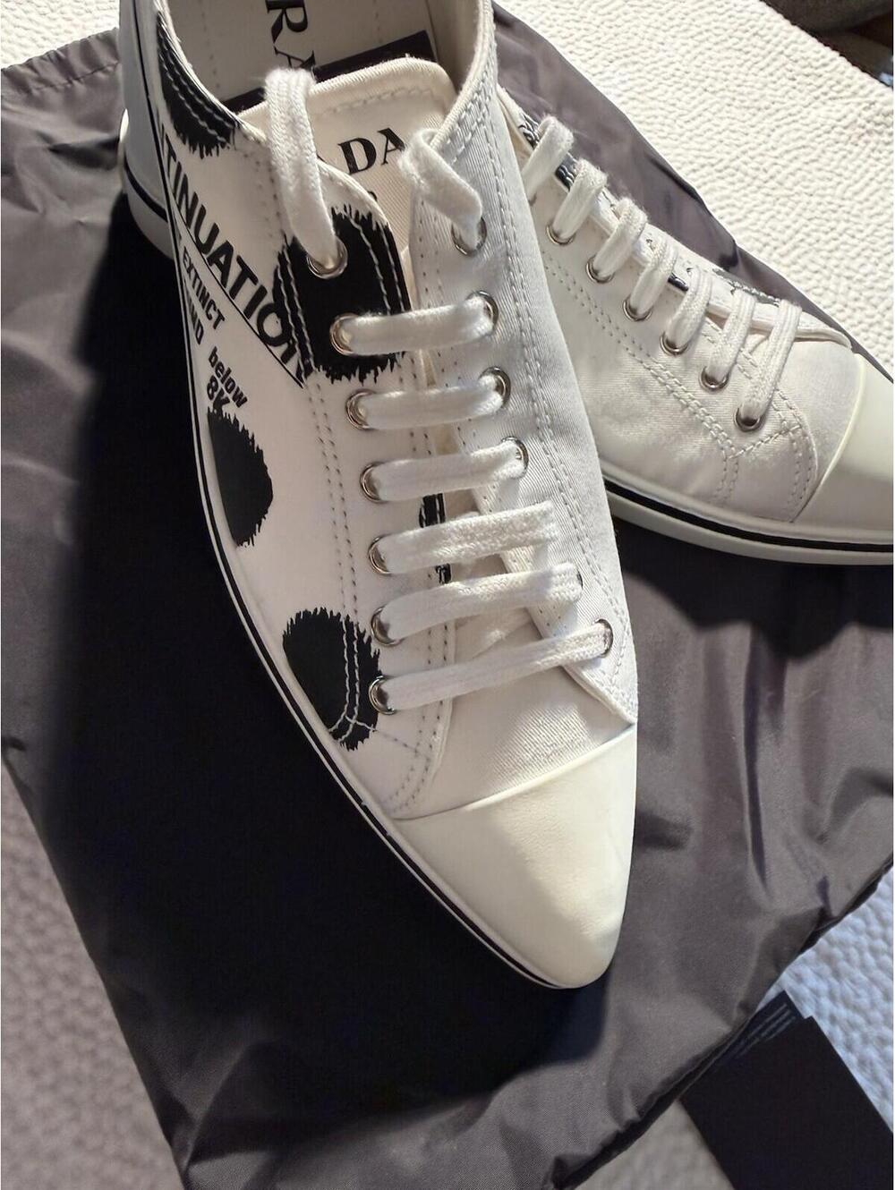 PRADA SNEAKERS SHOES 1E617M WHITE GABARDINE POLKA NEW WITH BOX SIZE 40 - Picture 3 of 9